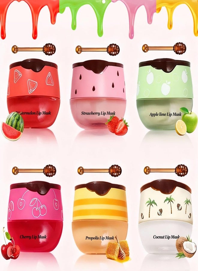 Tiejdhr Honey Lip Balm, Strawbemy Apple Watermelon Cherries, Coconuts, Peaches, Grapes, Mint Lip Mask, Moisturizing Lip Sleeping Mask, Hydrate Repair Prevent Dry Cracked Lip (6 Flavors) - Image 1